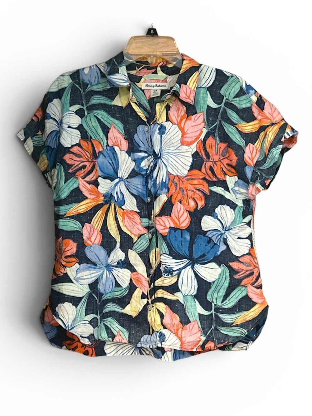 Tommy Bahama 100% Linen Tropical Hibiscus Button Up Short Sleeve Shirt | Small